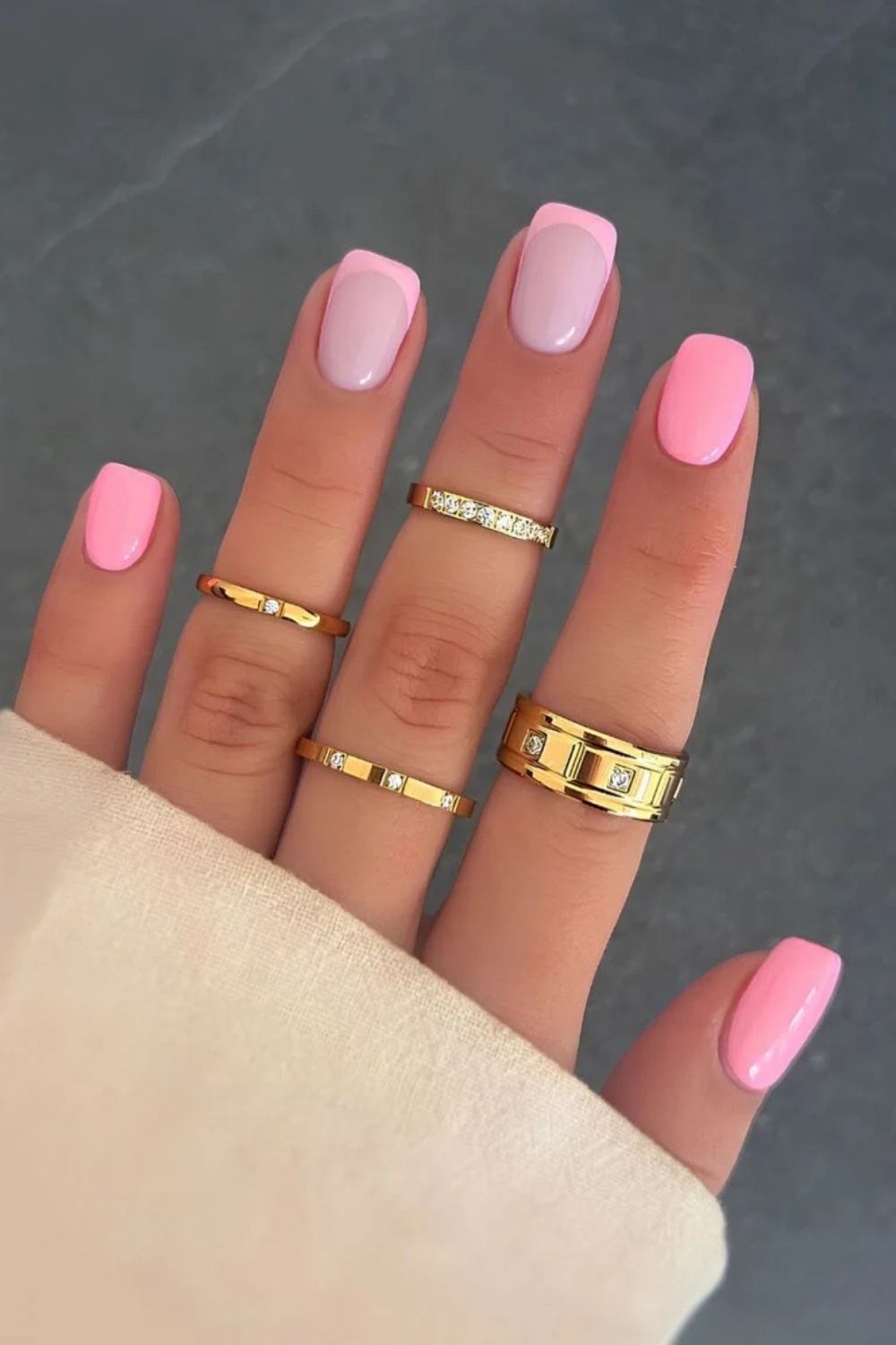 Chic Nude Glitter French Tip Short Nails 2025